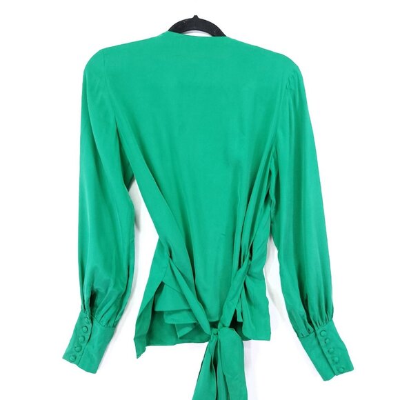 Intermix Silk Wrap Blouse Size 4 Green Long Sleeve Button Wrist - Picture 2 of 14